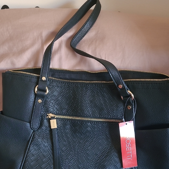 NWT - Rosetti Textured Black Tote with Gold Accents - Picture 3 of 5